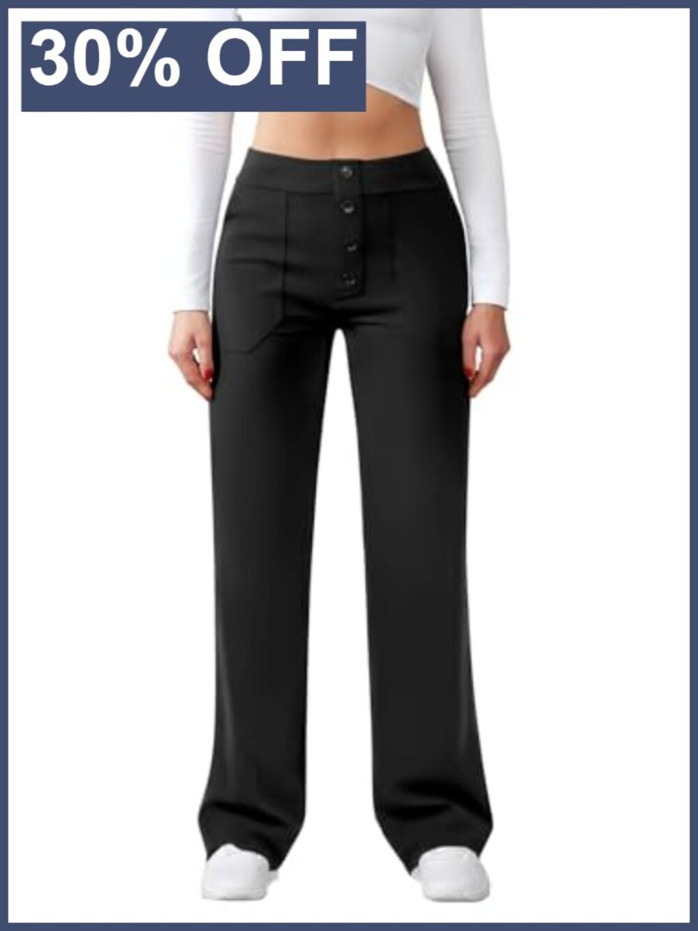 Womens High Waist Straight Leg Stretch Trousers Button Business Work Pants
